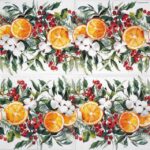 Winter Oranges Napkin Pack 20pcs showing a full winter pattern with oranges, holly, and cotton for table decor and parties.