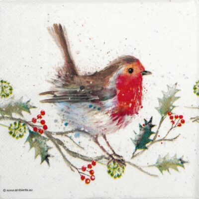 Single Decoupage Napkin - Winter robin