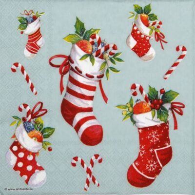 Paper Napkins - X-mas stockings sage(20 pieces)
