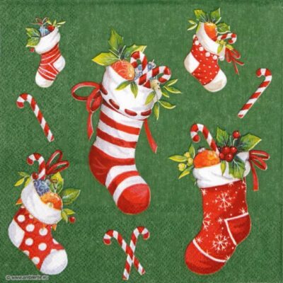 X-mas Stockings Decoupage Napkin Green - Festive Craft Sheet