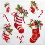 X-mas Stockings Decoupage Napkin White - Festive Craft Sheet