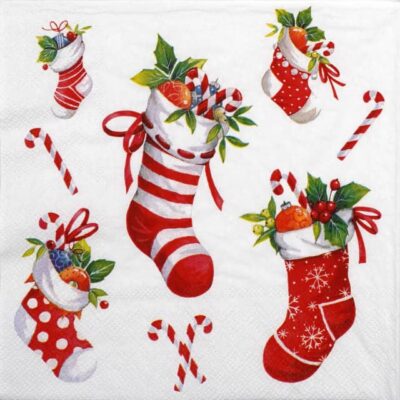 X-mas Stockings Decoupage Napkin White - Festive Craft Sheet