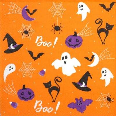 Single Decoupage Napkin - Halloween Graphics on Orange