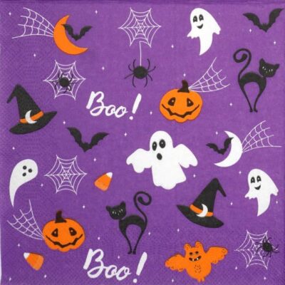 Single Decoupage Napkin - Halloween Graphics on Purple