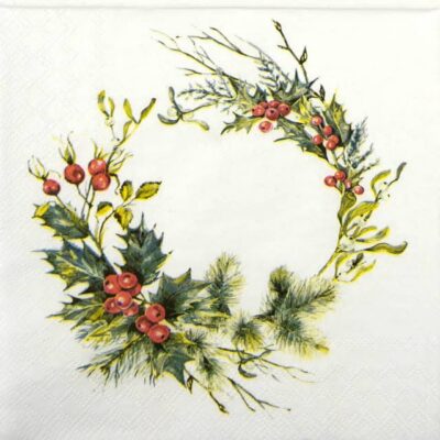 Single Decoupage Napkin - Winter Berry Wreath