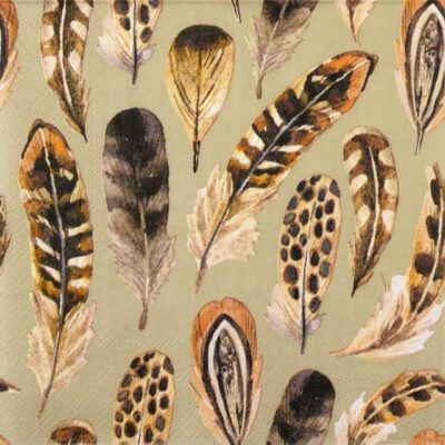 Single Decoupage Napkin - Boho Feathers brown