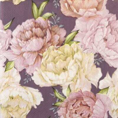 Single Decoupage Napkin - Peonies on Lilac
