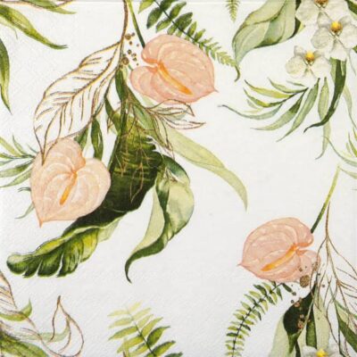 Single Decoupage Napkin - White flowers on white
