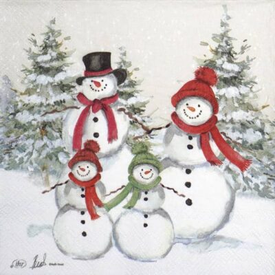 Single Decoupage Napkin - Snowmen Family