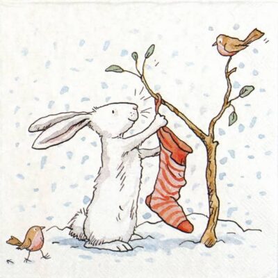 Single Decoupage Napkin - Anita Jeram: Charming Snow Rabbits