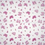 Unfolded 20 pcs lunch paper napkins pack baby shoes and bottles showing a four-panel pattern for baby napkins for table decor.