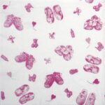 Close-up view of a single light rose baby napkin for creative crafts, focusing on the high-quality decoupage napkins texture and baby shoes design.