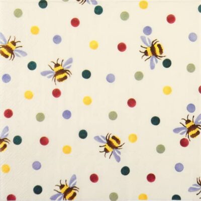 Single Decoupage Napkin - Bumble Bee and Polka Dots cream