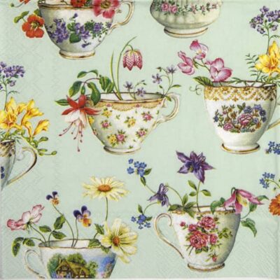 Paper Napkin - Cup of Flowers light green