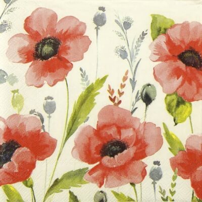 Single Paper Napkin - Mohana cream - Poppies