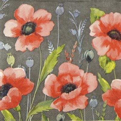 Single Paper Napkin - Mohana grey - Poppies