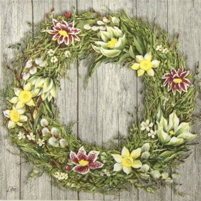 Paper Napkins - Spring Wreath grey (20 pieces )