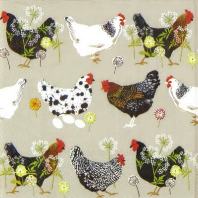Single Decoupage Napkin - Spatter Hens linen