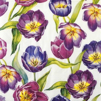 Single Decoupage Napkin - Tulip Meadow white