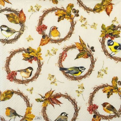 Single Decoupage Napkin - Birds in the Wreath cream