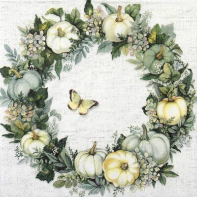 Single Decoupage Napkin - Pumpkin Wreath