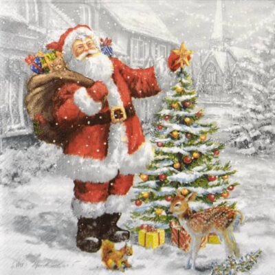 Single Decoupage Napkin - Santa's Christmas Tree