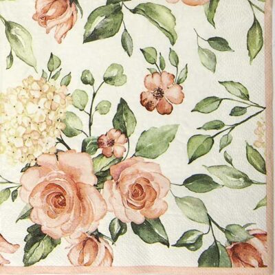 Single Paper Napkin - Watercolour Roses with Hydrangea