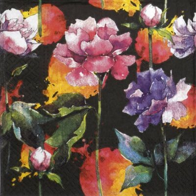 Single Decoupage Napkin - Nora Flower black