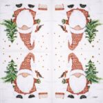 Open view of the Christmas Buddy napkin showing the repeated festive gnome motif.