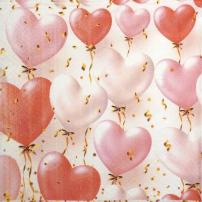 Single Decoupage Napkin - Heart Balloons Rose