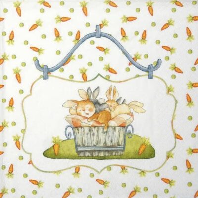 Single Decoupage Napkin - Sleeping Bunnies in Bucket