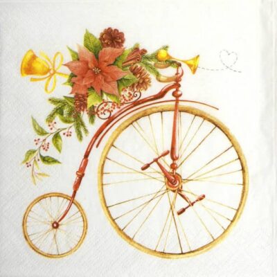 Single Decoupage Napkin - Retro Bicicletta di Natale