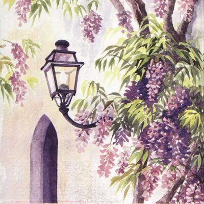Single Paper Napkin - Lantern Among Wisteria Bloom