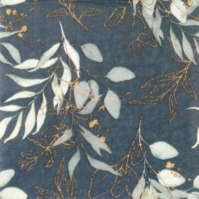 Paper Napkins - Mint Leaves On Black (20 pieces)