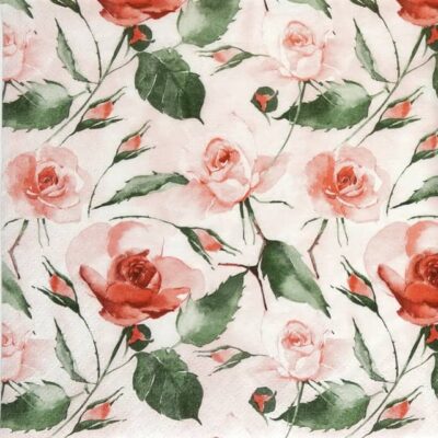 Cocktail Decoupage Napkin - Powdery Roses red