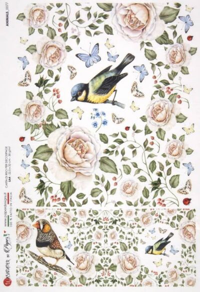 Rice Paper - Birds and Roses - 0077 (22 x 32cm)