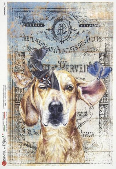 Rice Paper - Dog and Butterflies - 0161 (22 x 32cm)
