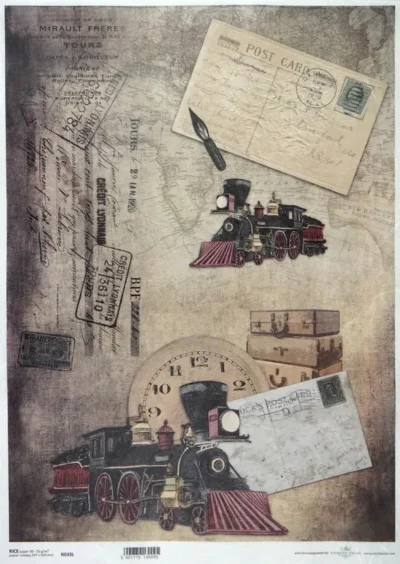 Rice Paper A/3 - Vintage Old Trains