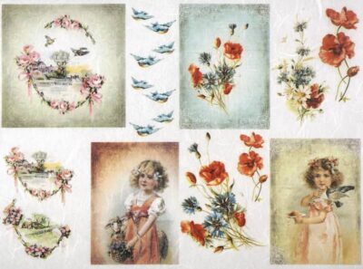 Rice Paper - Girl, Birds, Poppy