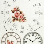 Vintage clock face with pink roses decoupage rice paper for clock making and DIY crafts.