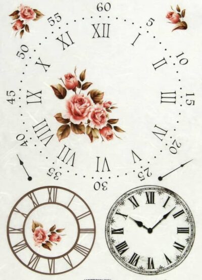 Vintage clock face with pink roses decoupage rice paper for clock making and DIY crafts.