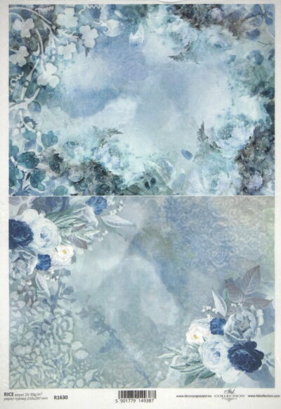 Rice Paper - Blue Floral Composition - R1630