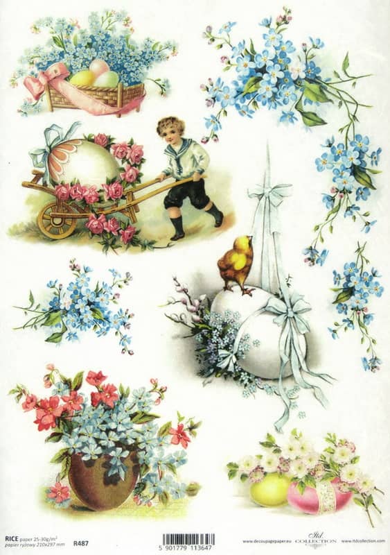Rice Paper – Easter flowers blue