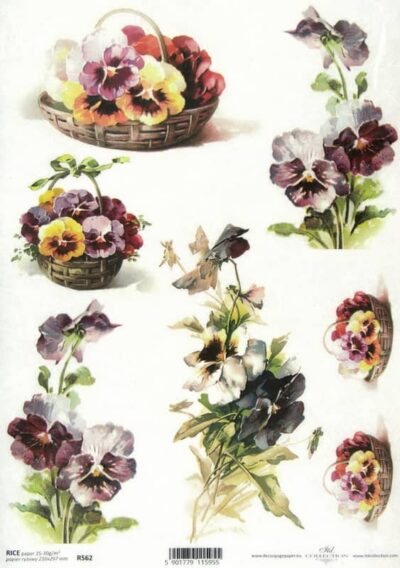 Rice Paper - Pansies in Basket