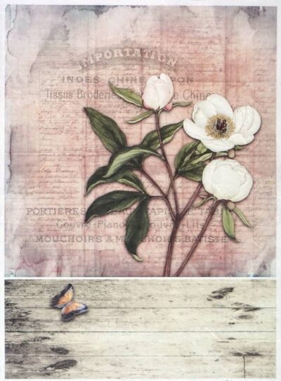Rice Paper - Vintage White Rose Card