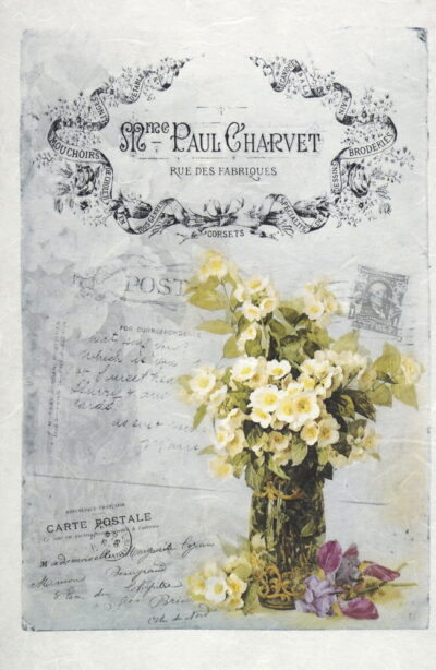 Rice Paper - White Flower Bouquet in Vase (22 x 32cm)