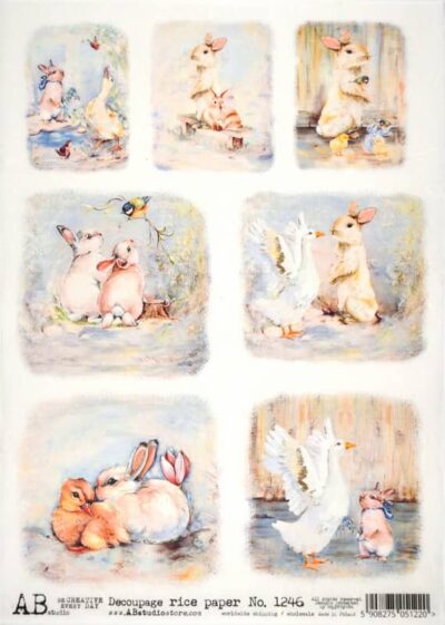 AB Studio Decoupage Rice Paper A/4 - Bunny and Friends - 1246