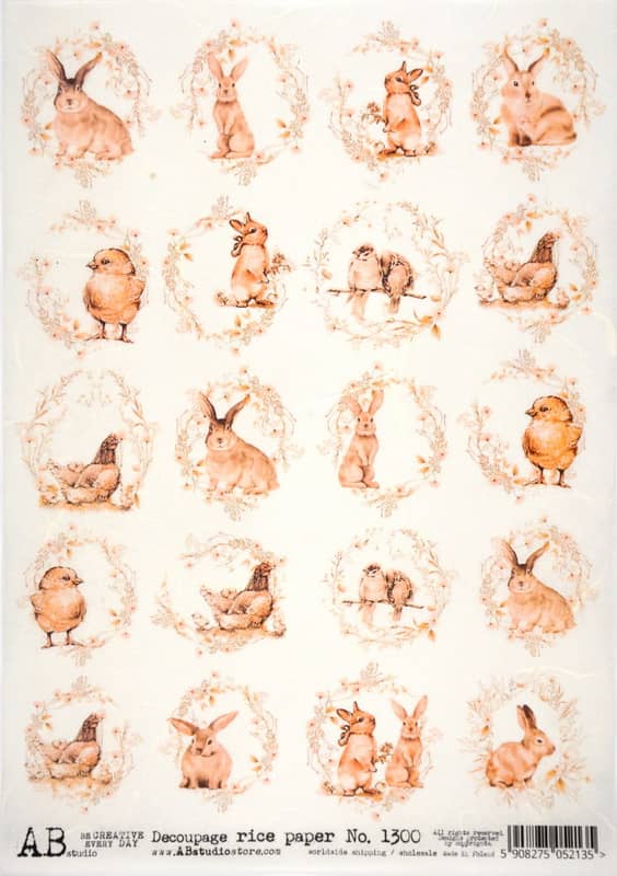 AB Studio Decoupage Rice Paper A/4 – Easter Animals – 1300