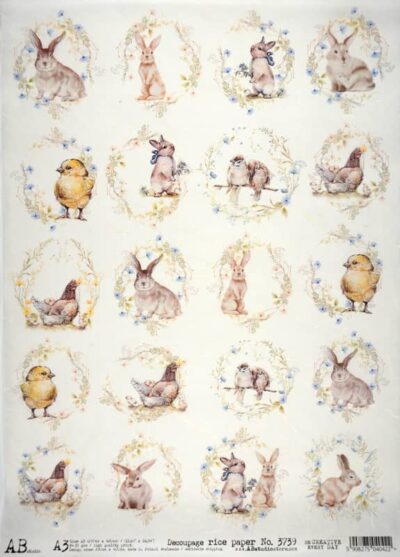 Decoupage Rice Paper  A/3  - Easter Animals - 3739
