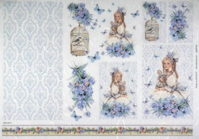 Rice Paper - Girl with Doll Blue 32x45cm
